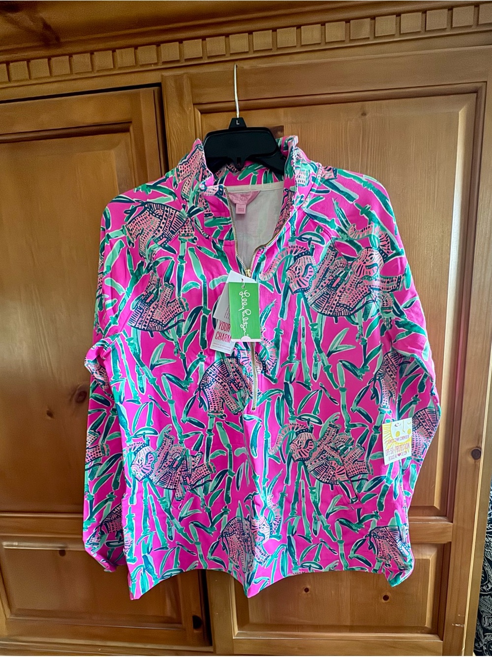 Lilly Pulitzer Hot Pink, Teal & Blue Tropical Zip Pullover